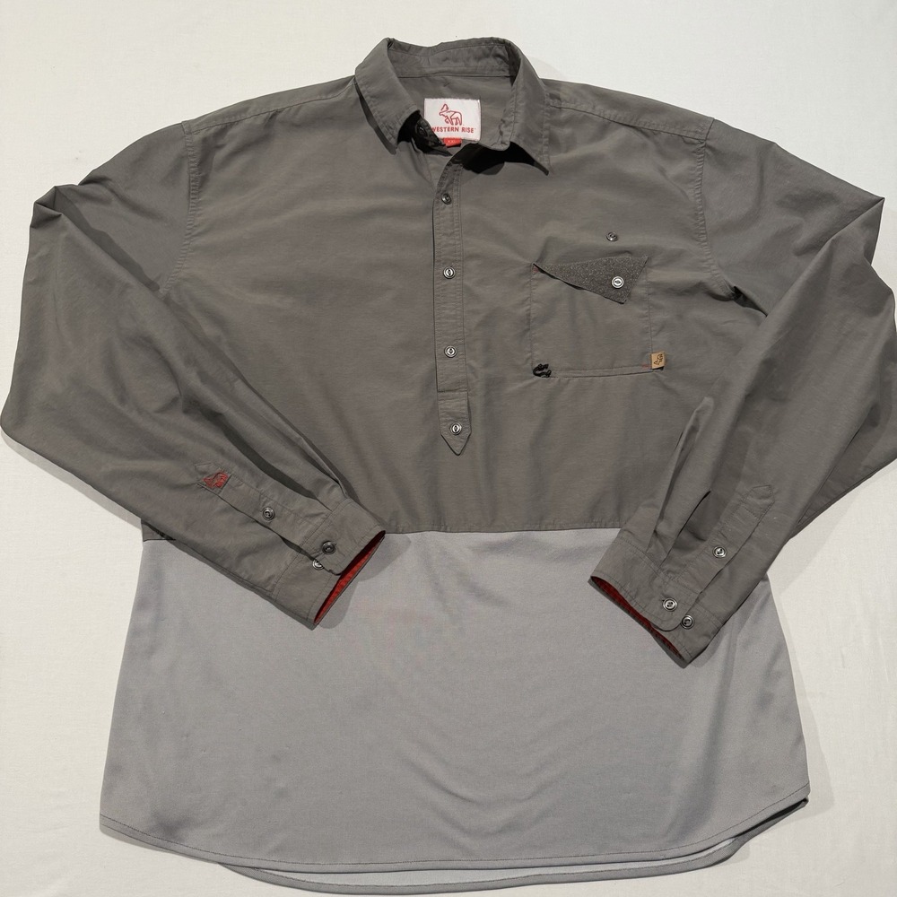 Western Rise Pioneer Popover Shirt Mens XXL 2XL Fly Fishing Hike Grey